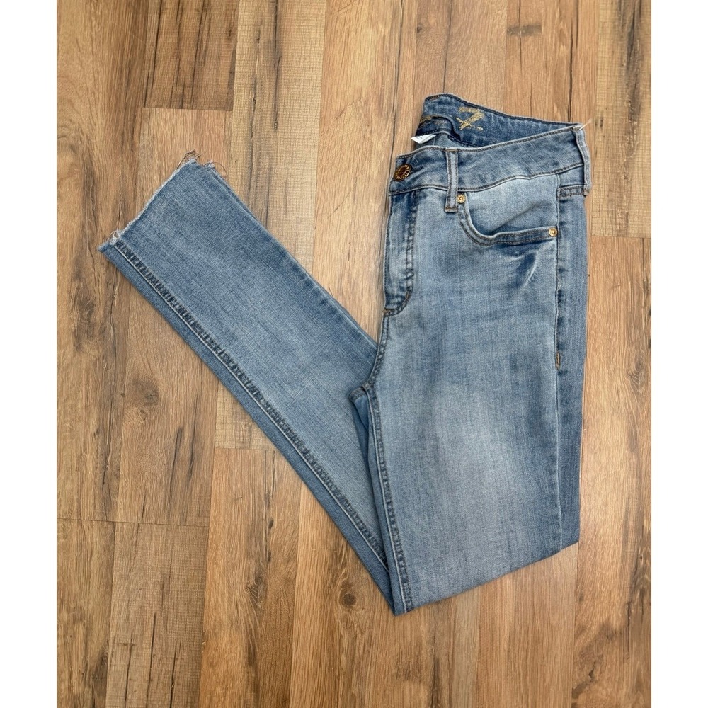 Seven7 Skinny Jeans Womens Size 4 Medium Wash Raw Hem Stretch Denim‎